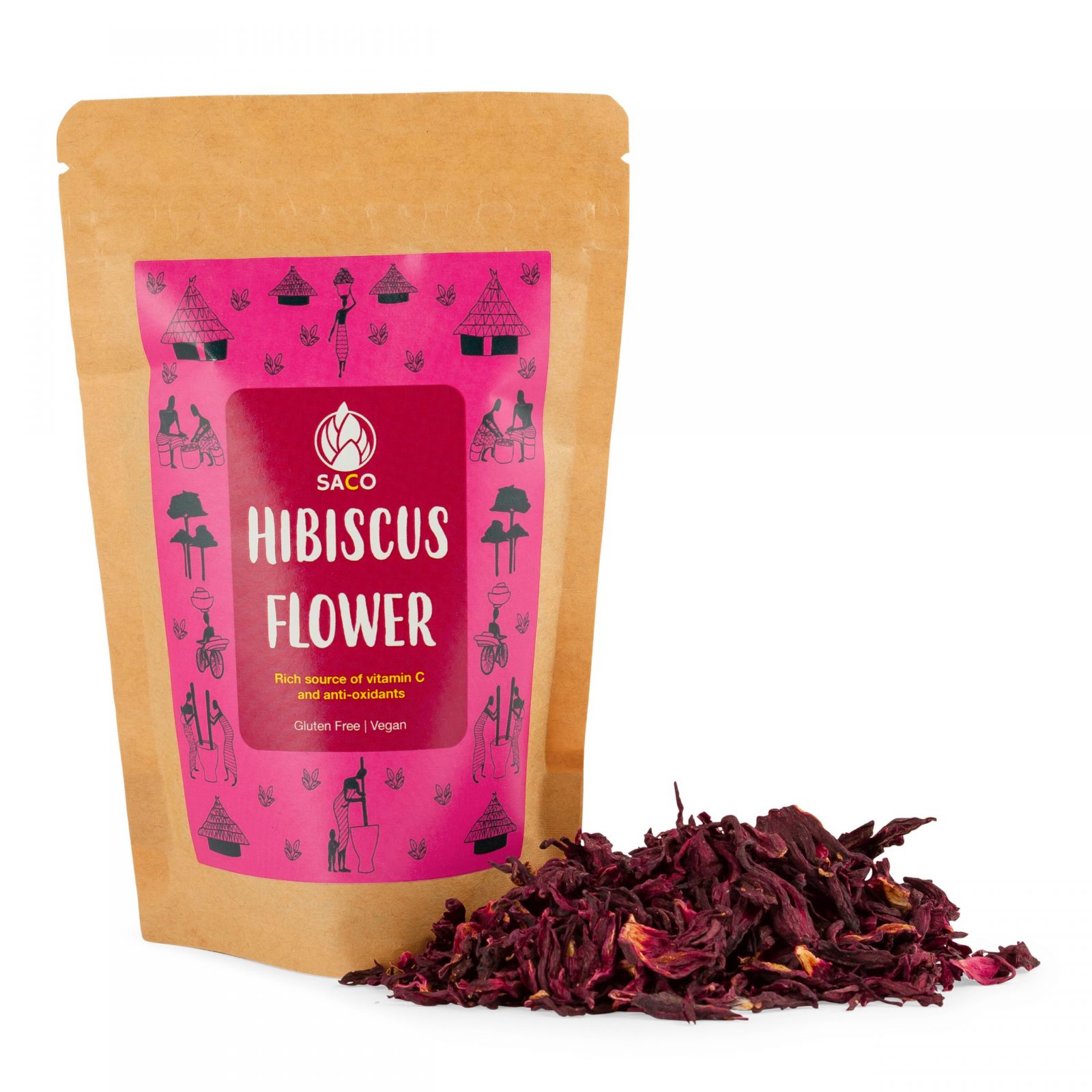 SACO Hibiscus Flower Natural Loose Leaf Tea 60g Ginger and Spice